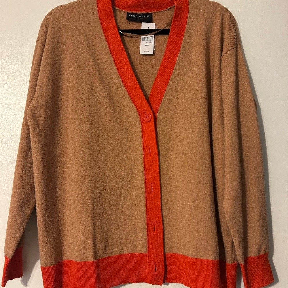 Lane Bryant Women's Cardigan in Tan and Red